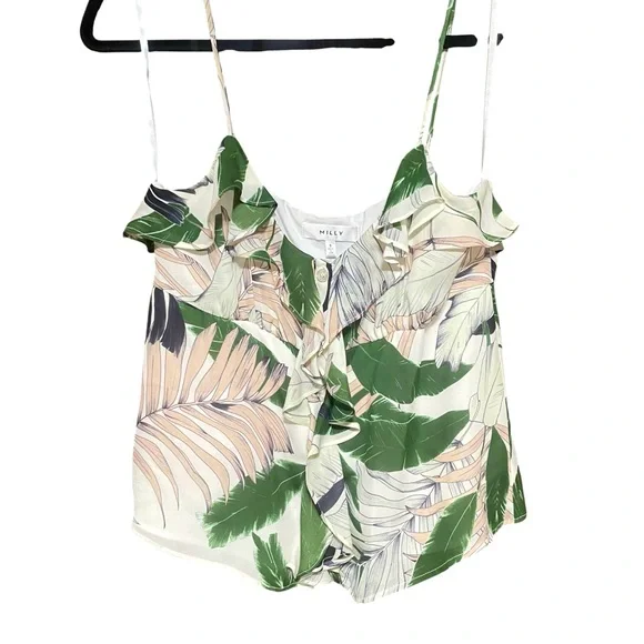 Milly Ruffle Cami Palm Print Tank Top Size 8 Summer Feminine Party - Picture 2 of 11